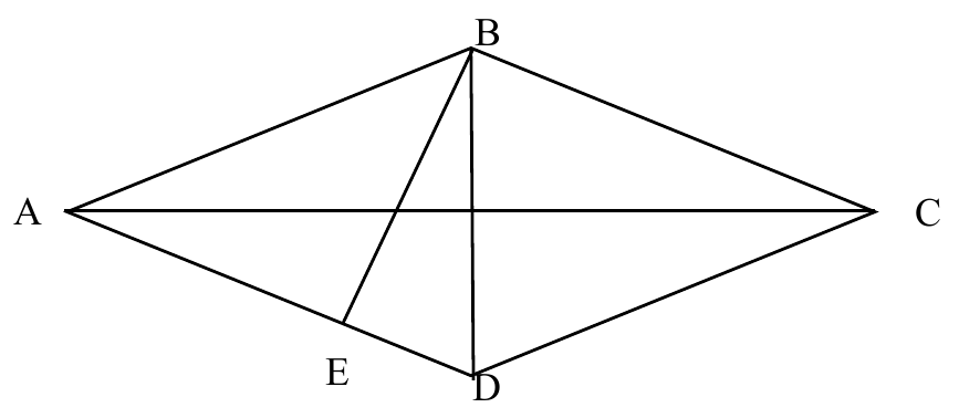 מעוין ABCD עם האלכסון AC, הקטע BD והגובה BE לצלע AD