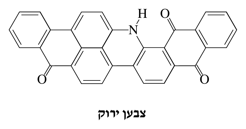 ייצוג מקוצר של נוסחת המבנה של הצבען הירוק נוסחת שלד: הפחמנים והמימנים שעליהם אינם כתובים. המולקולה בנויה מטבעות רבות של שישה אטומים המחוברות זו לזו ברצועה ארוכה, ובהן קשרים כפולים לסירוגין. בתוך הרצועה יש אטום חנקן אחד ה
