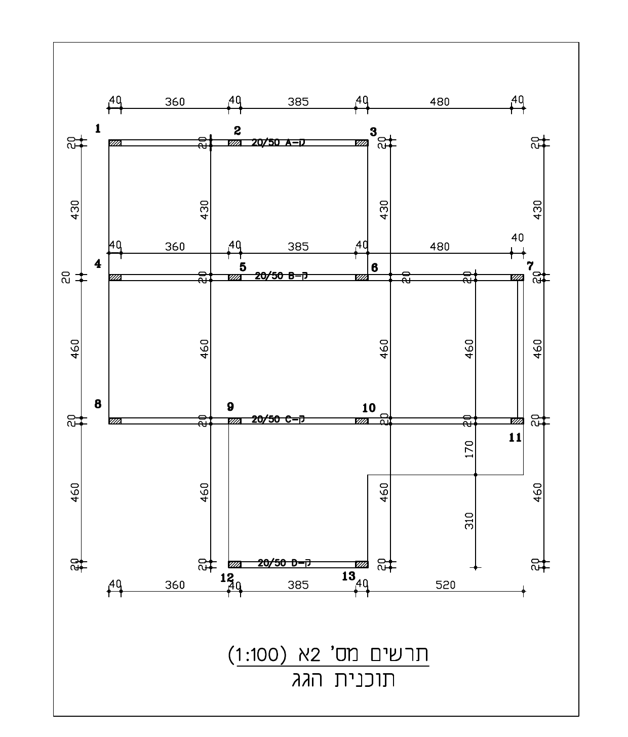 תרשים 2א – תוכנית הגג (1:100)