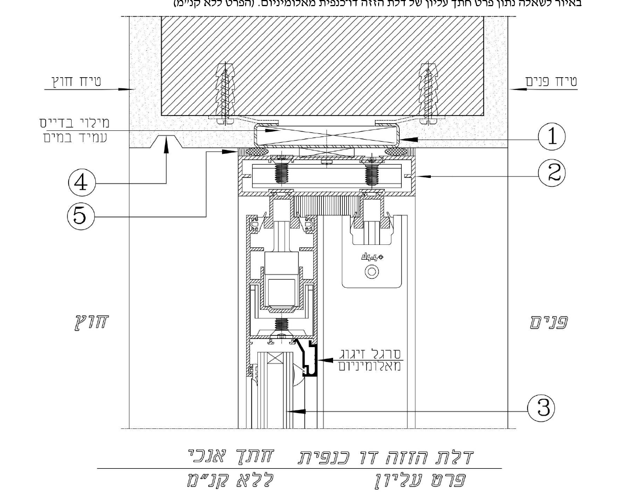 חתך עליון בדלת הזזה דו כנפית ללא קנ”מ