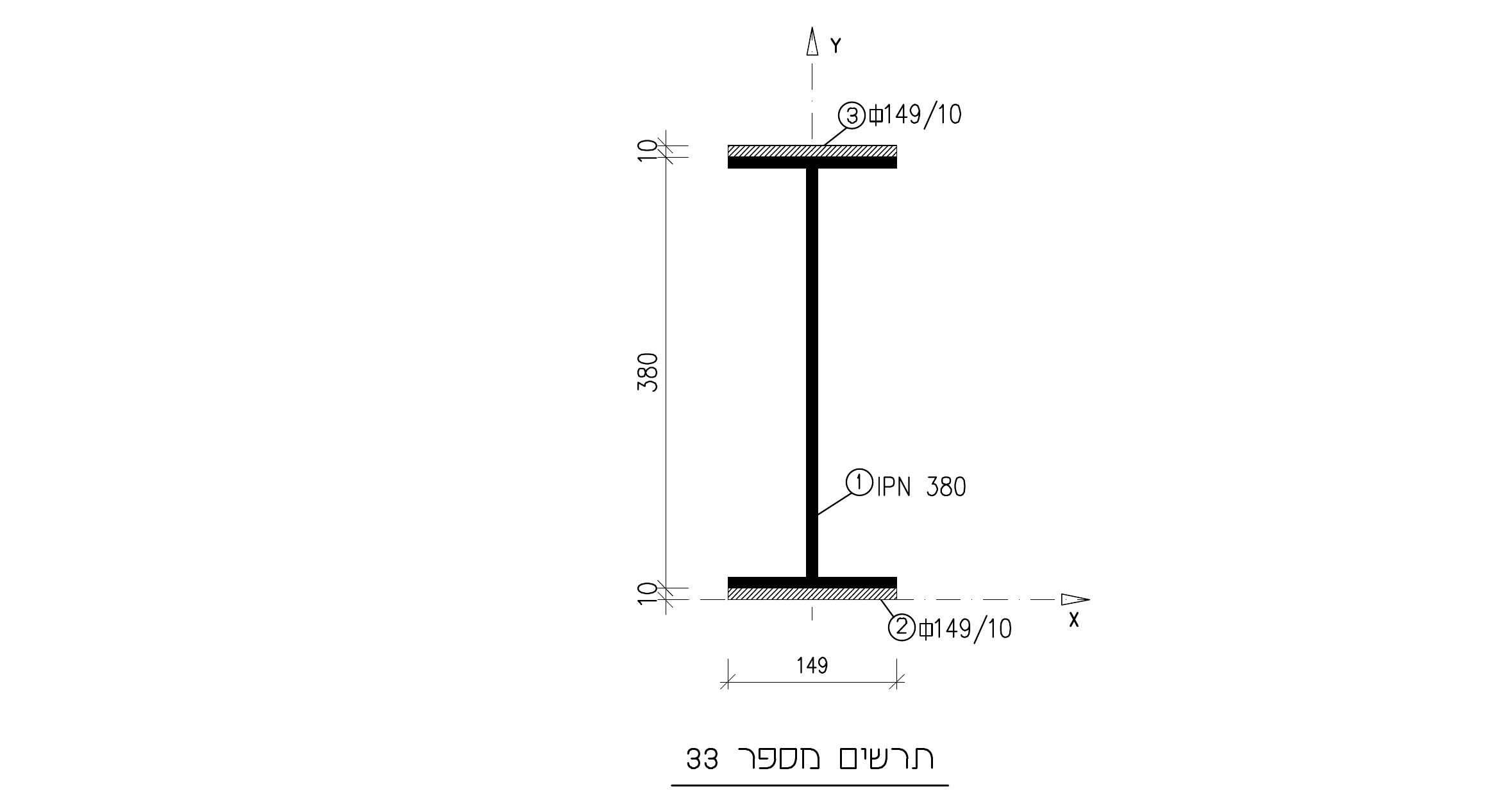 תרשים מספר 33 — IPN 380 + שתי פלטות מרותכות 149/10